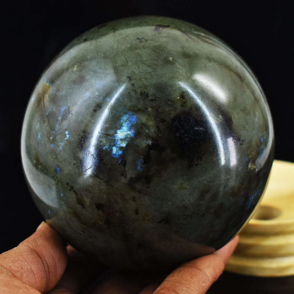 gemsmore:Massive Size Blue & Golden Flash Labradorite Carved Crystal Healing Sphere