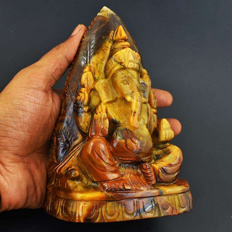 gemsmore:Massive Size Crystal Carved Ganesha idol in Tiger Eye Crystal