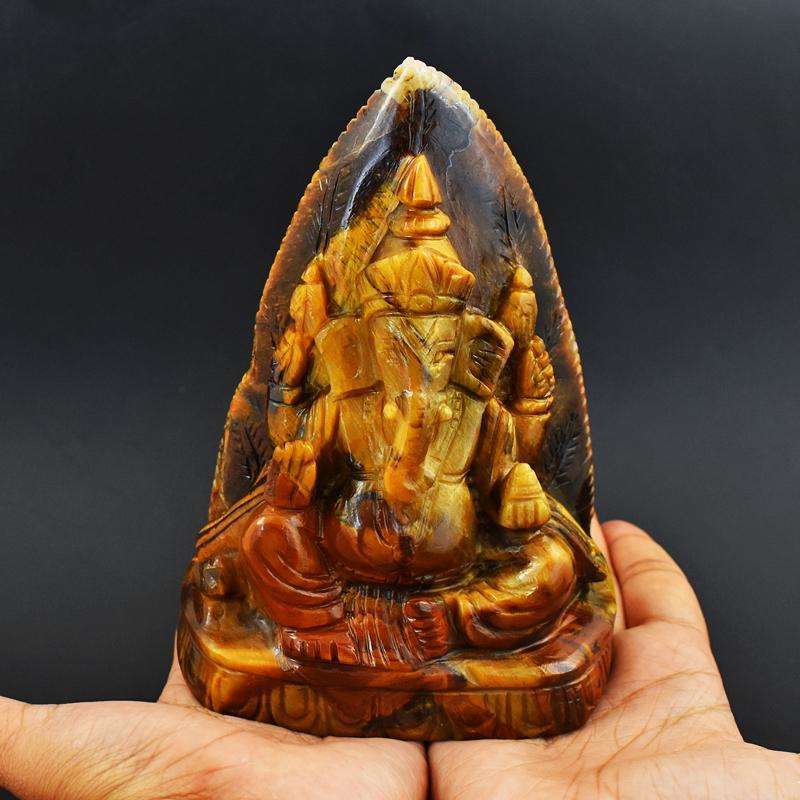 gemsmore:Massive Size Crystal Carved Ganesha idol in Tiger Eye Crystal