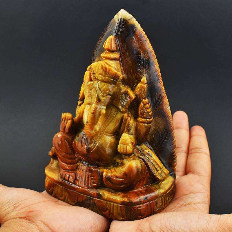 gemsmore:Massive Size Crystal Carved Ganesha idol in Tiger Eye Crystal