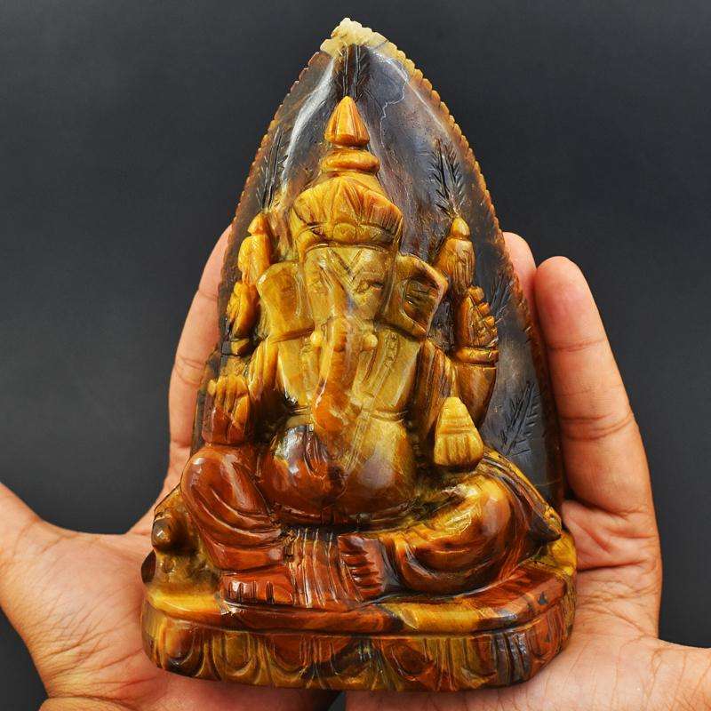 gemsmore:Massive Size Crystal Carved Ganesha idol in Tiger Eye Crystal