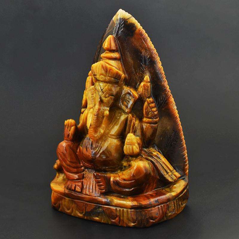 gemsmore:Massive Size Crystal Carved Ganesha idol in Tiger Eye Crystal