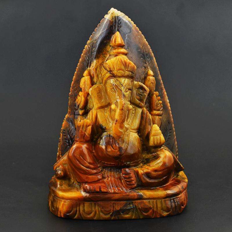 gemsmore:Massive Size Crystal Carved Ganesha idol in Tiger Eye Crystal