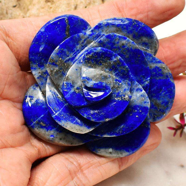 gemsmore:Mesmerising Blue Lapis Lazuli Hand Carved Rose