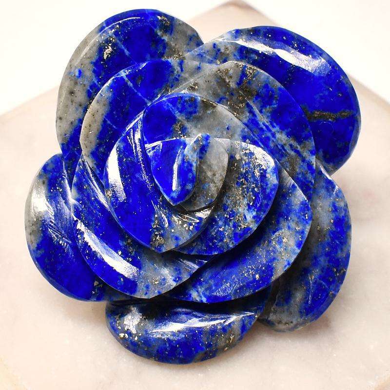 gemsmore:Mesmerising Blue Lapis Lazuli Hand Carved Rose