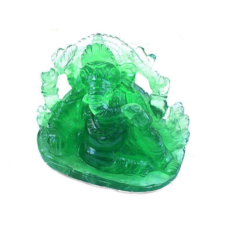 gemsmore:Mesmerising Green Fluorite Gemstone Carved Lord Ganesha Idol Statute