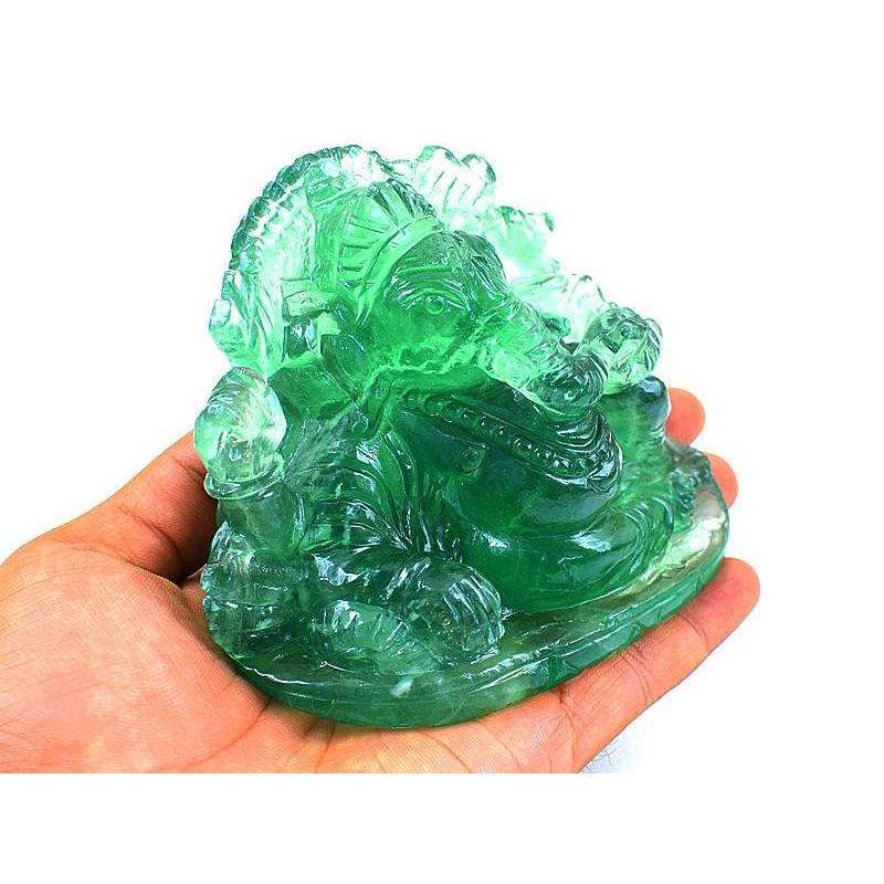 gemsmore:Mesmerising Green Fluorite Gemstone Carved Lord Ganesha Idol Statute