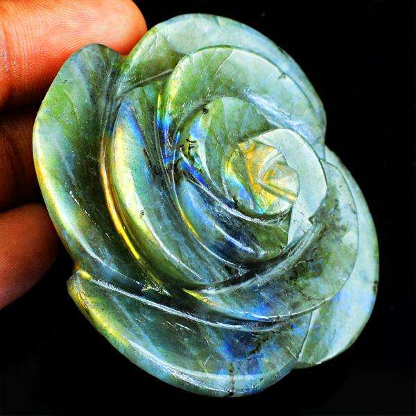 gemsmore:Mesmerising Hand Carved Golden Flash Labradorite Rose