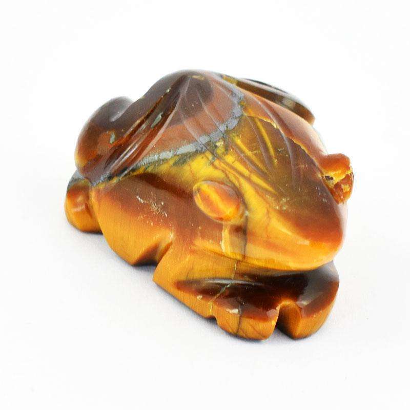 gemsmore:Mesmerizing Golden Tiger Eye Hand Carved Frog
