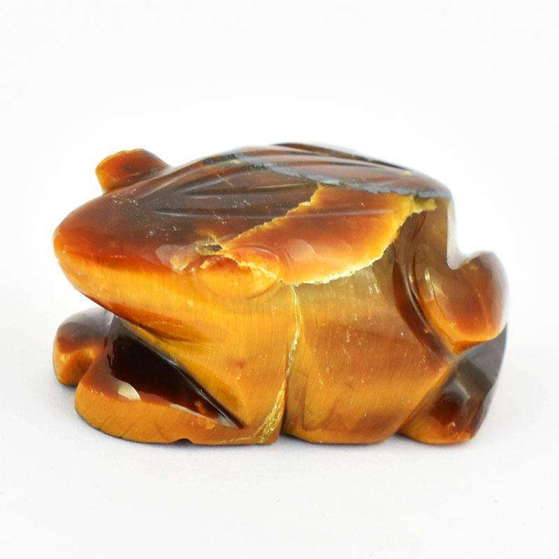 gemsmore:Mesmerizing Golden Tiger Eye Hand Carved Frog