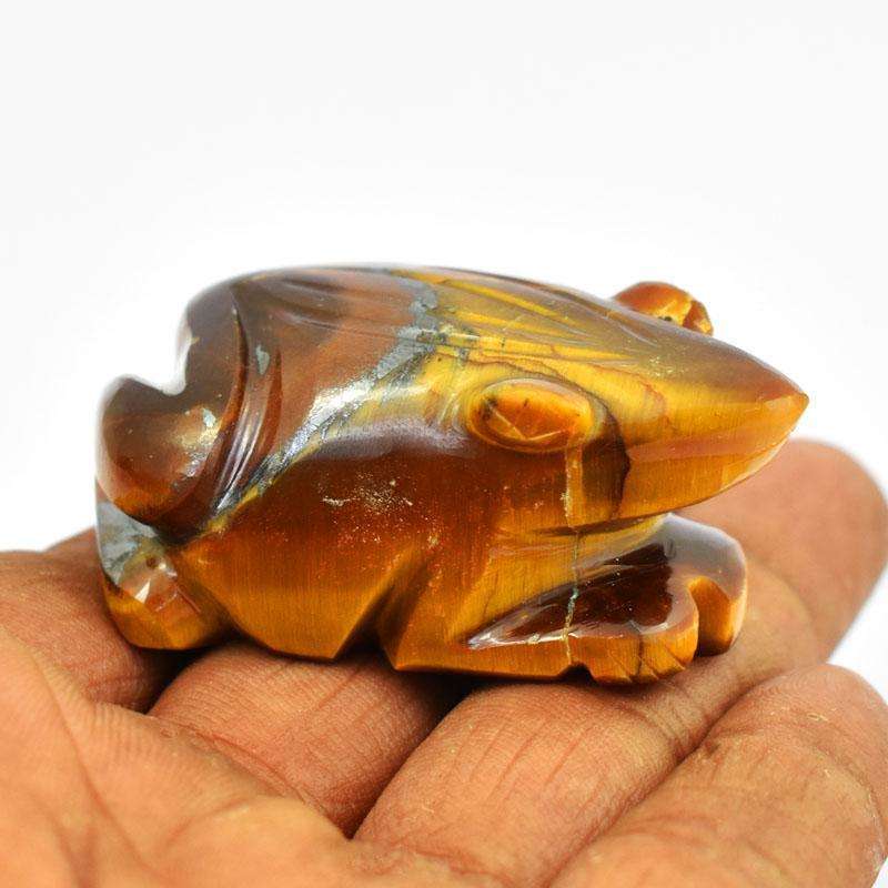 gemsmore:Mesmerizing Golden Tiger Eye Hand Carved Frog
