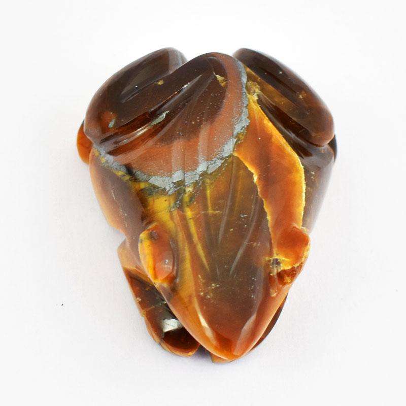 gemsmore:Mesmerizing Golden Tiger Eye Hand Carved Frog