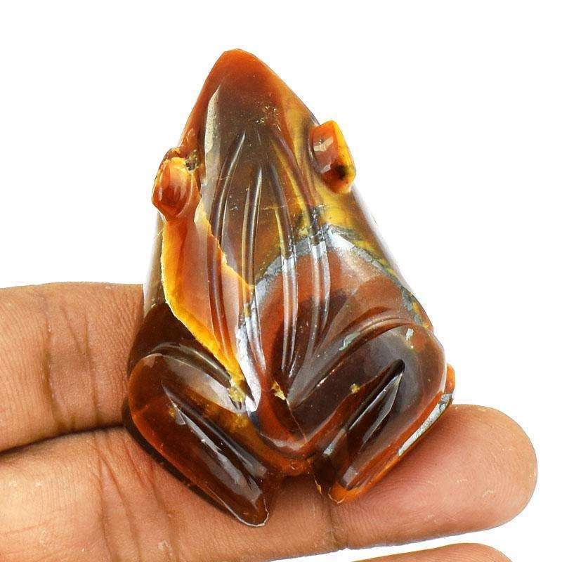 gemsmore:Mesmerizing Golden Tiger Eye Hand Carved Frog