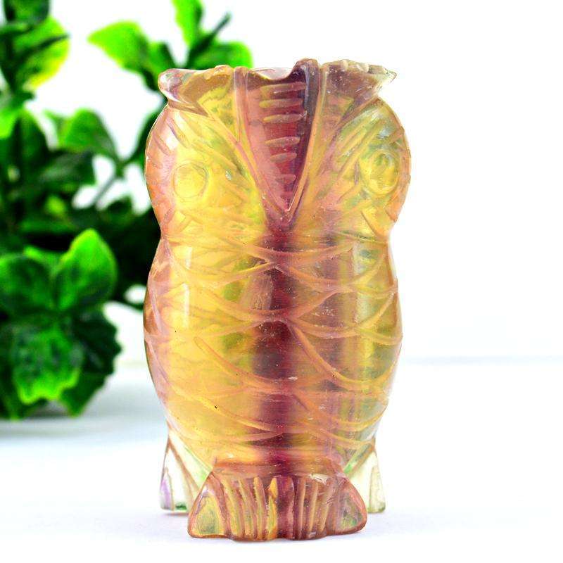 gemsmore:Mesmerizing Multicolor Fluorite Hand Carved Owl