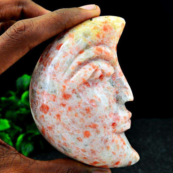 gemsmore:Mesmerizing Sunstone Hand Carved Moon Face