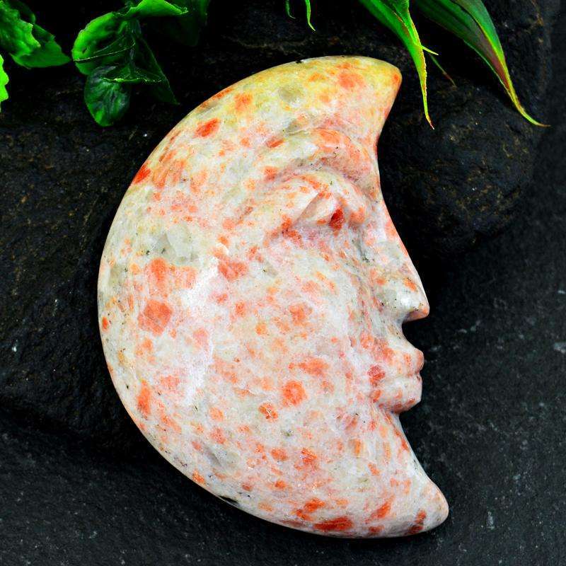 gemsmore:Mesmerizing Sunstone Hand Carved Moon Face