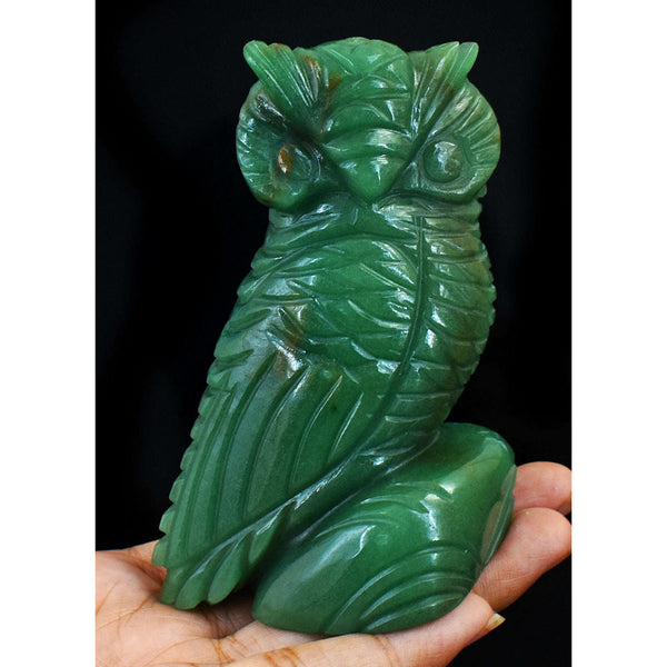 gemsmore:Most Exclusive Genuine Aventurine Gemstone Carved Owl Carving