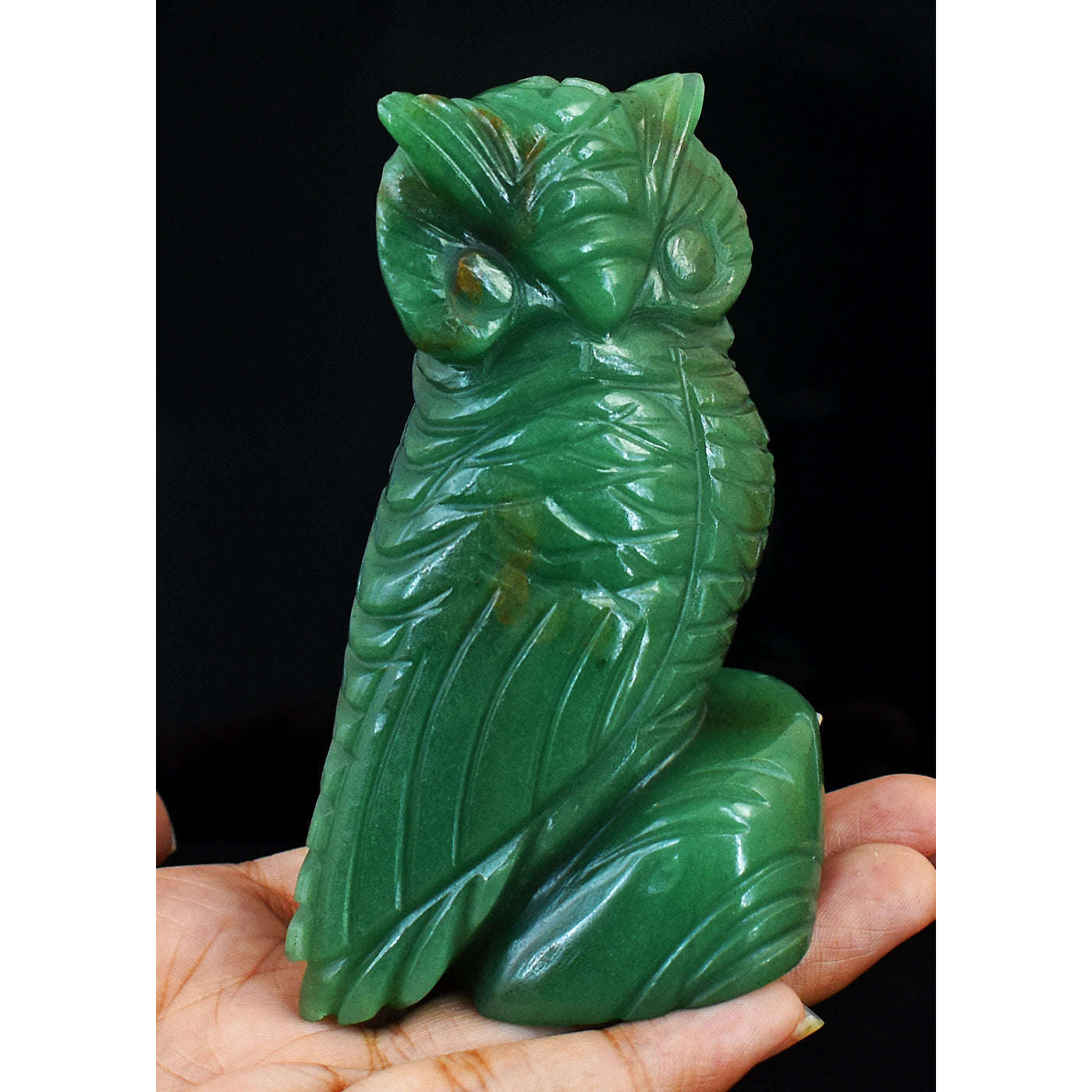 gemsmore:Most Exclusive Genuine Aventurine Gemstone Carved Owl Carving