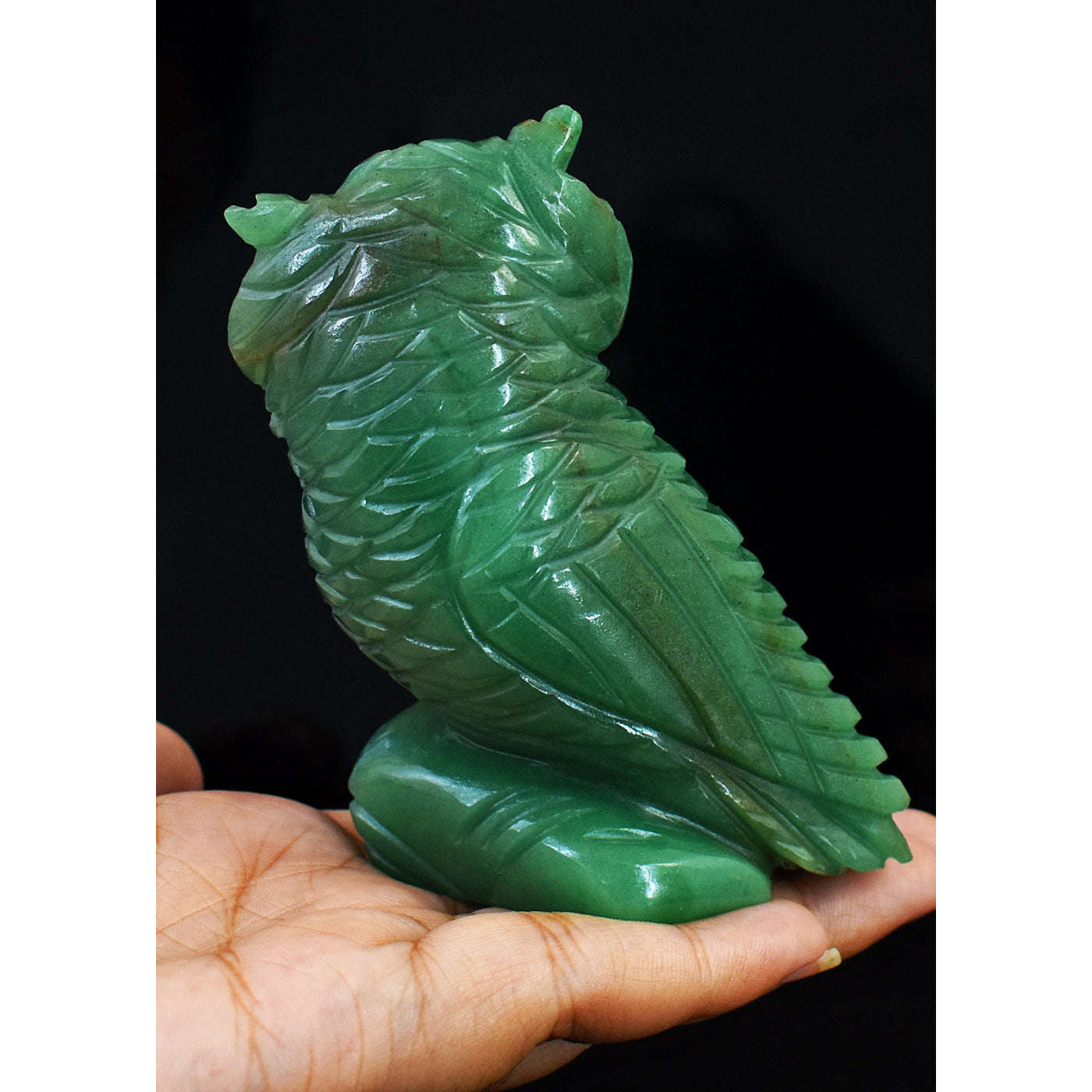 gemsmore:Most Exclusive Genuine Aventurine Gemstone Carved Owl Carving