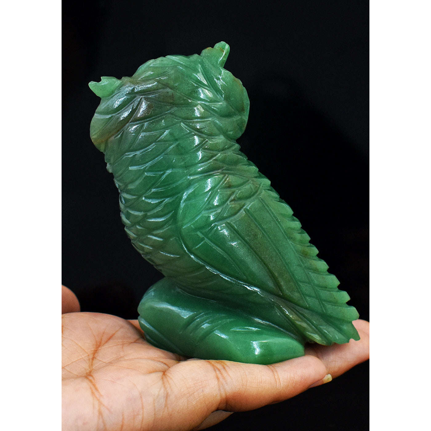 gemsmore:Most Exclusive Genuine Aventurine Gemstone Carved Owl Carving