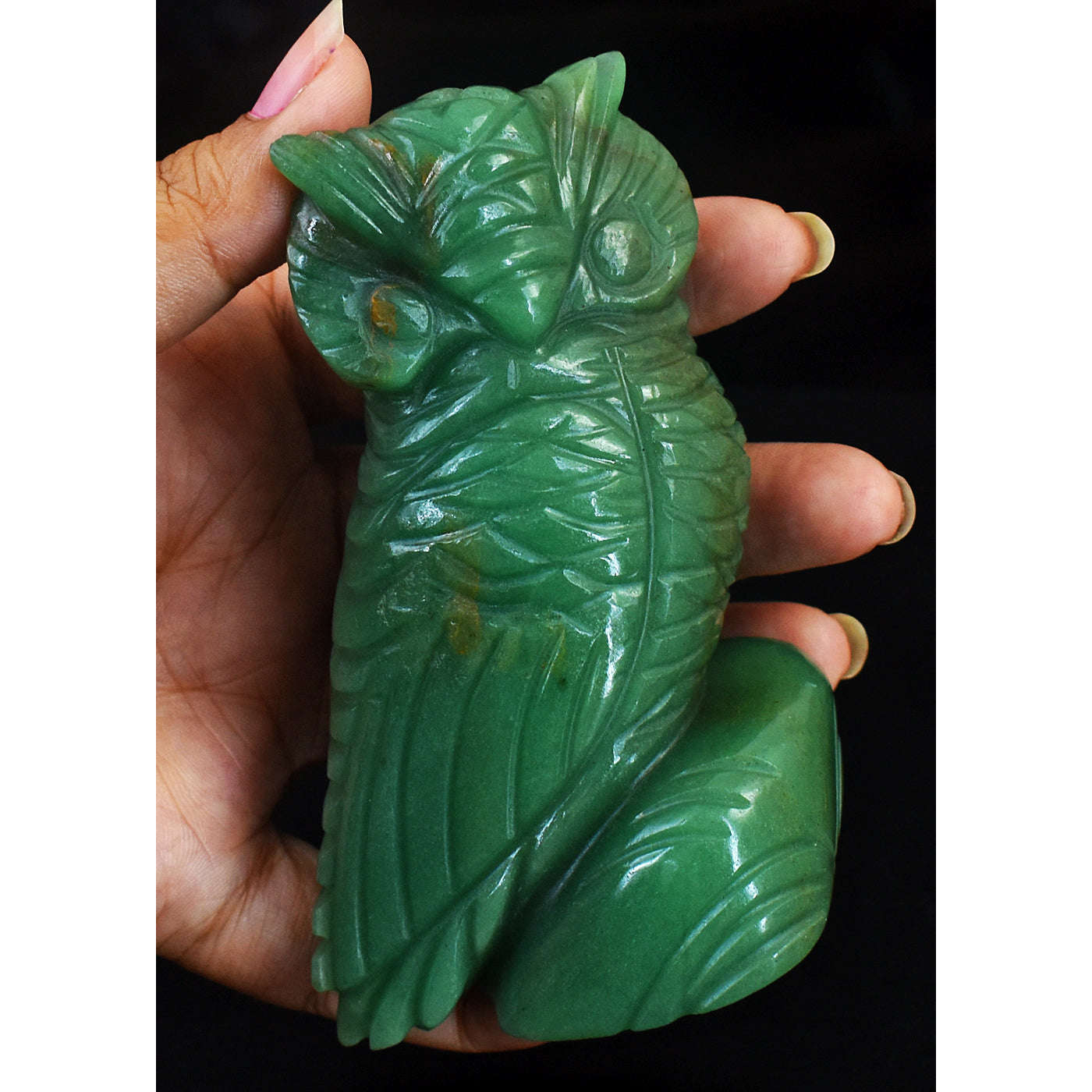 gemsmore:Most Exclusive Genuine Aventurine Gemstone Carved Owl Carving