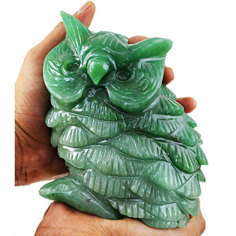 gemsmore:Most Exclusive Genuine Aventurine Gemstone Carved Owl Carving