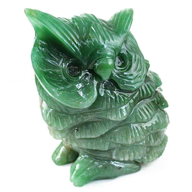 gemsmore:Most Exclusive Genuine Aventurine Gemstone Carved Owl Carving