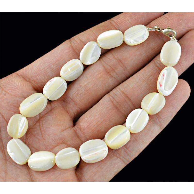 gemsmore:Mother Pearl Bracelet Natural Oval Shape Untreated Beads