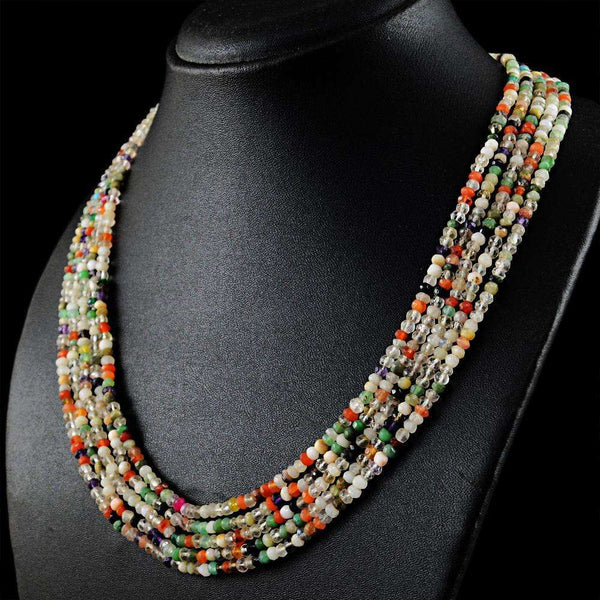 gemsmore:Mulricolor Multi Gemstone Necklace Natural 5 Strand Round Cut Beads