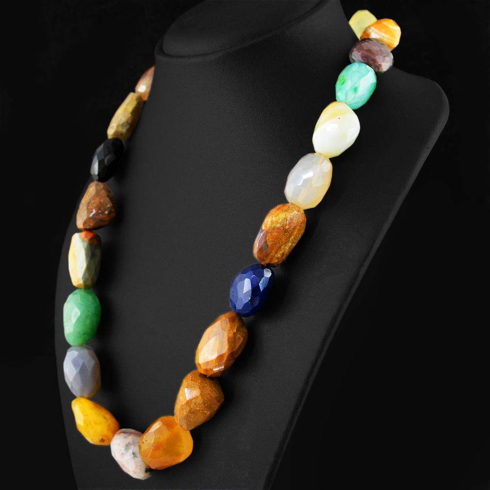 gemsmore:Multicolor Agate Gemstone Necklace Natural Faceted Beads