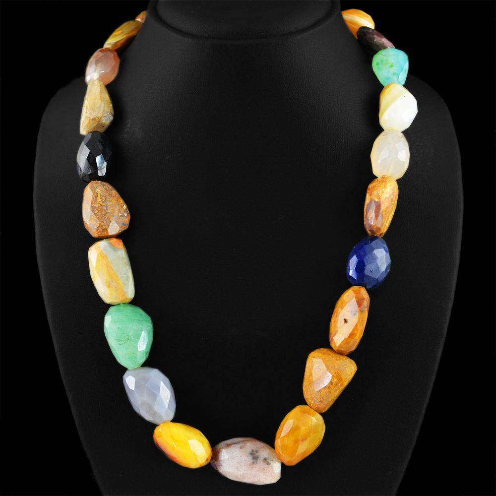 gemsmore:Multicolor Agate Gemstone Necklace Natural Faceted Beads