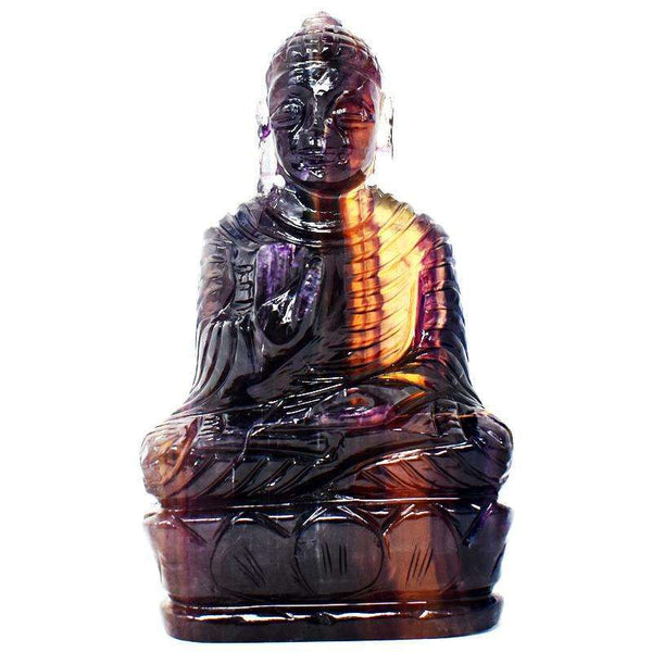 gemsmore:Multicolor Fluorite Artisian Hand Carved Lord Buddha