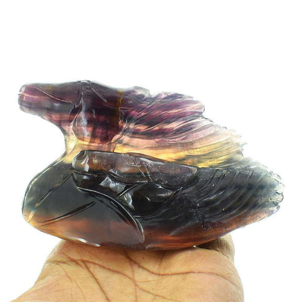 gemsmore:Multicolor Fluorite Artisian Hand Carved Twin Horse Head