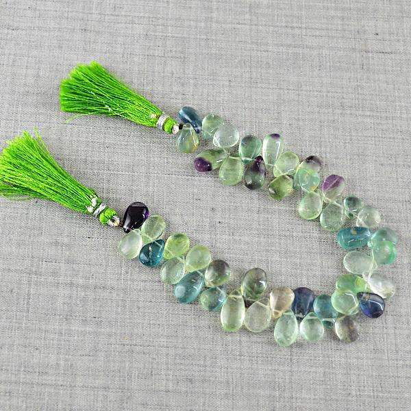 gemsmore:Multicolor Fluorite Beads Strand - Natural Pear Shape Drilled