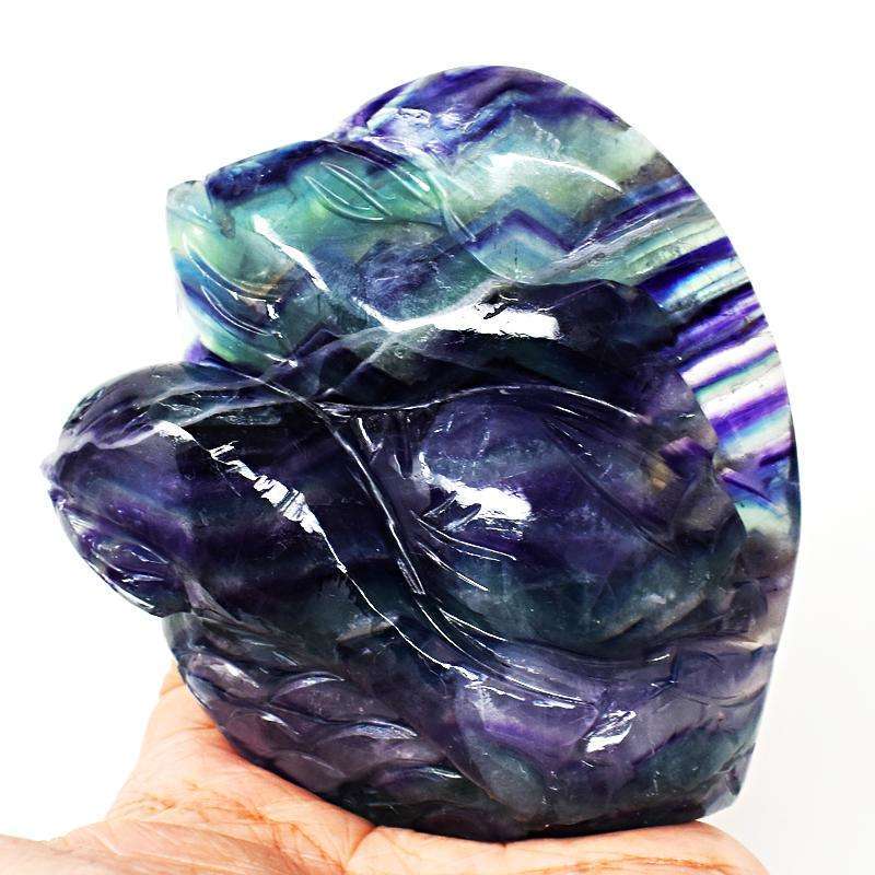 gemsmore:Multicolor Fluorite Beautifully Carved Dolphin Family