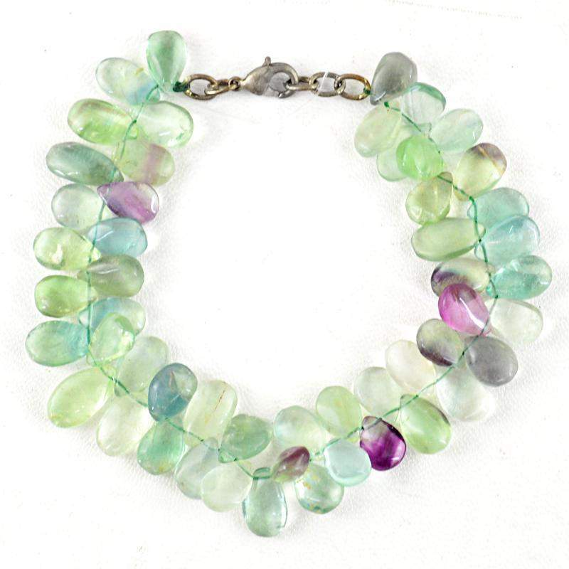 gemsmore:Multicolor Fluorite Bracelet Natural Pear Shape Beads