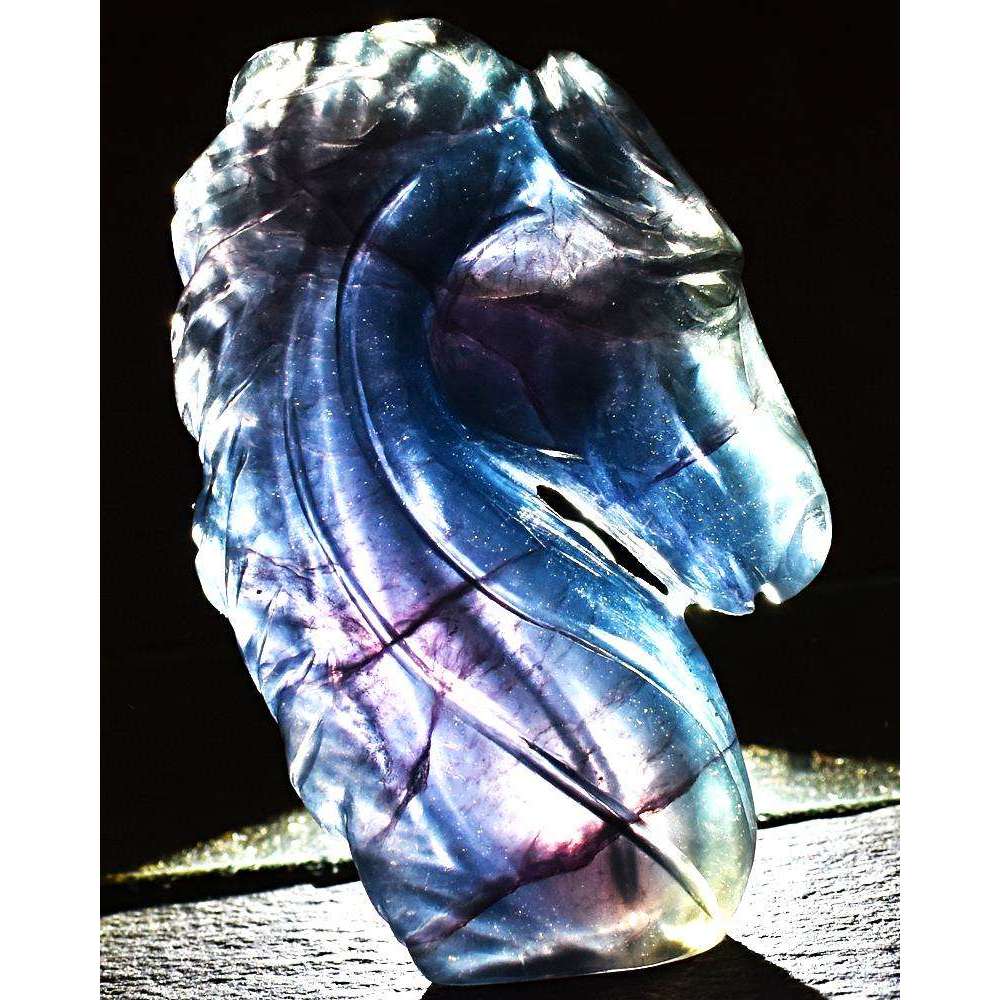 gemsmore:Multicolor Fluorite Carved Horse Bust (Head) - Exclusive
