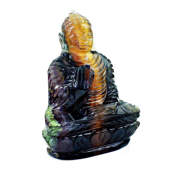 gemsmore:Multicolor Fluorite Carved Lord Buddha Idol