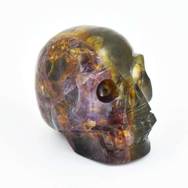 gemsmore:Multicolor Fluorite & Chevron Amethyst Carved Human Skull