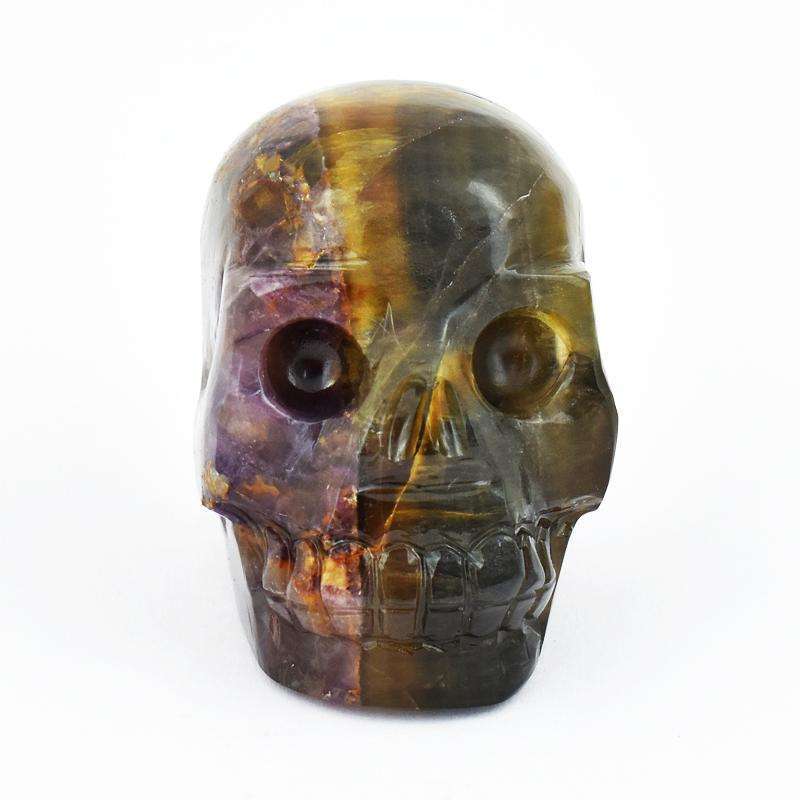 gemsmore:Multicolor Fluorite & Chevron Amethyst Carved Human Skull