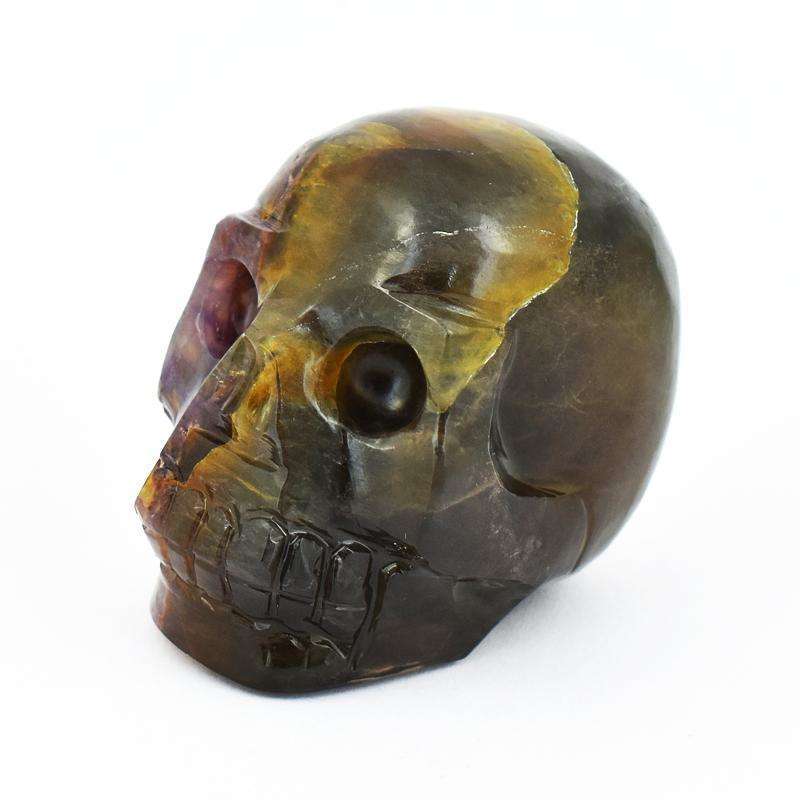 gemsmore:Multicolor Fluorite & Chevron Amethyst Carved Human Skull
