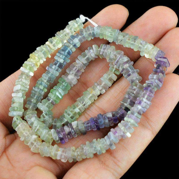 gemsmore:Multicolor Fluorite Drilled Beads Strand - Natural Untreated