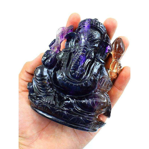 gemsmore:Multicolor Fluorite Gemstone Carved Lord Ganesha Idol Statute