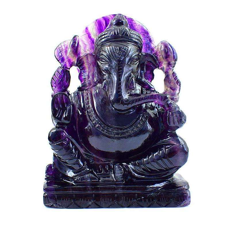 gemsmore:Multicolor Fluorite Gemstone Carved Lord Ganesha Idol Statute