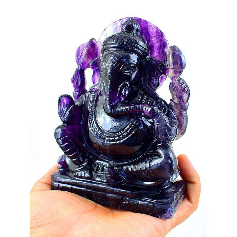 gemsmore:Multicolor Fluorite Gemstone Carved Lord Ganesha Idol Statute