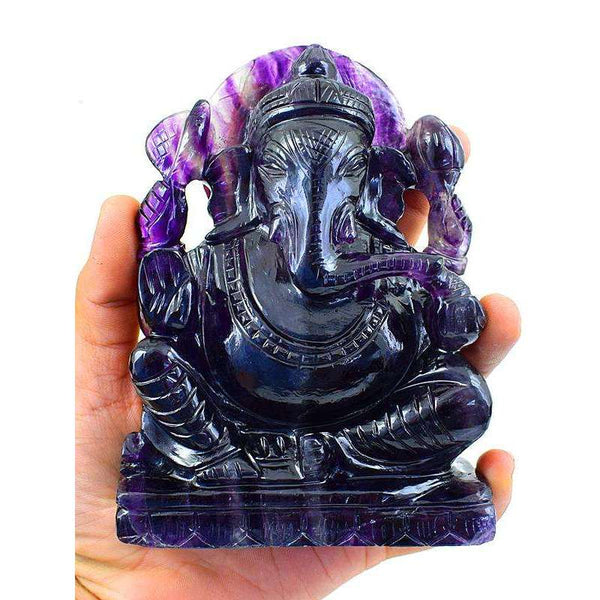 gemsmore:Multicolor Fluorite Gemstone Carved Lord Ganesha Idol Statute