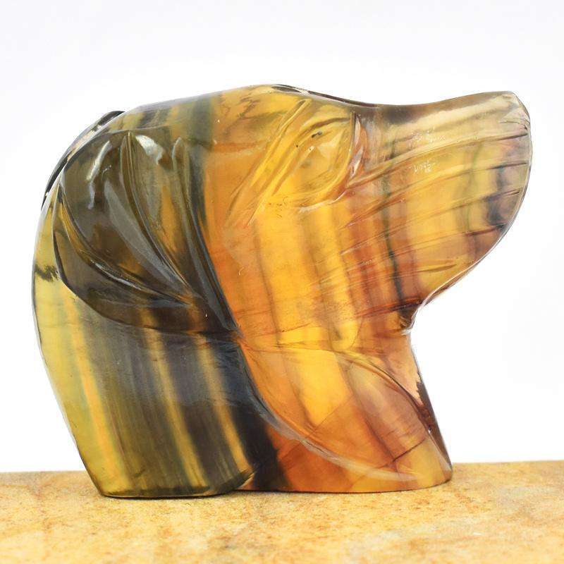 gemsmore:Multicolor Fluorite Hand Carved Dog Head (Bust)