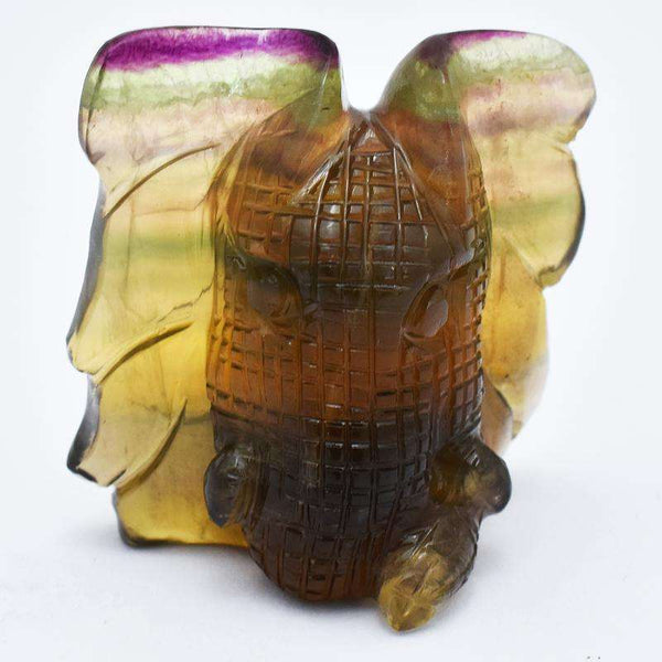 gemsmore:Multicolor Fluorite Hand Carved Elephant Head