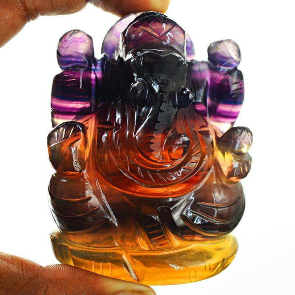 gemsmore:Multicolor Fluorite Hand Carved Gemstone Lord Ganesha Idol Statute
