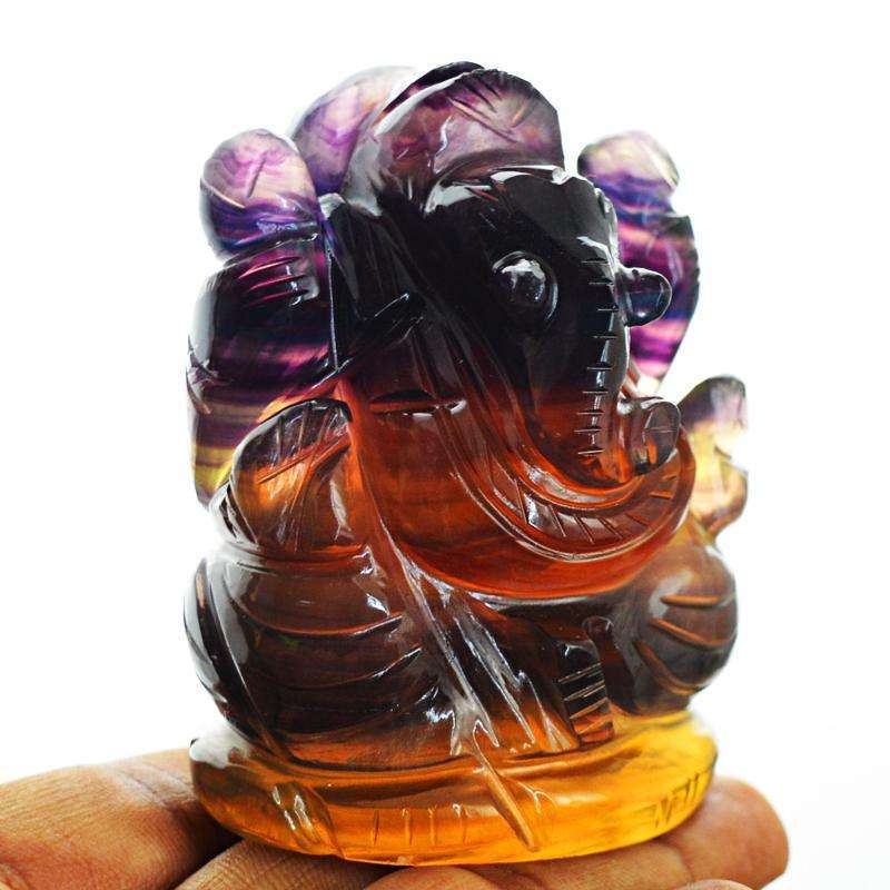 gemsmore:Multicolor Fluorite Hand Carved Gemstone Lord Ganesha Idol Statute
